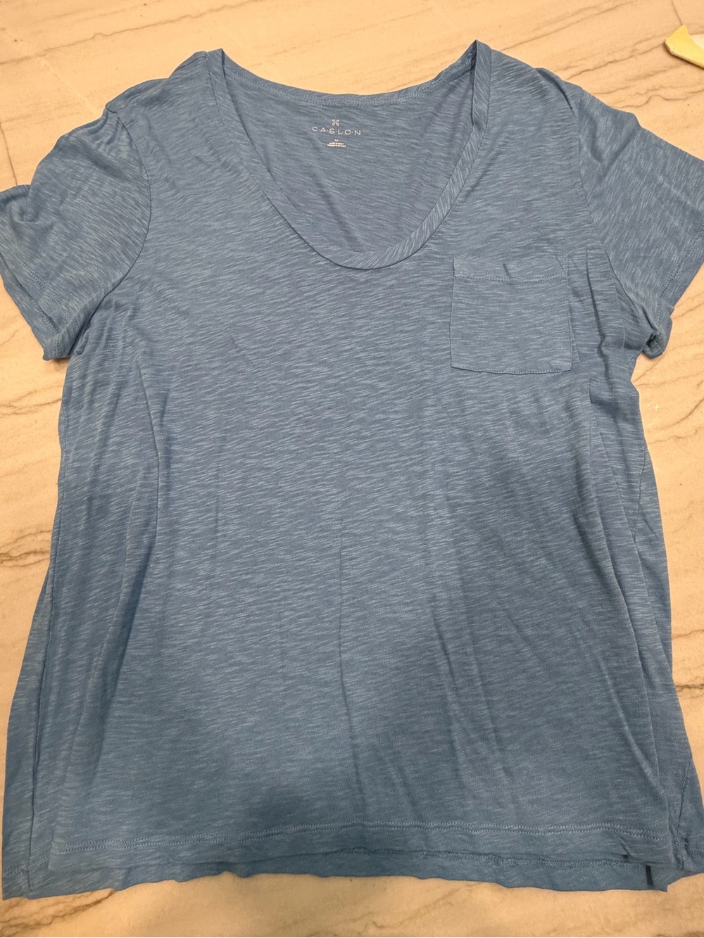 Caslon Heathered Light Blue Short-Sleeve Scoop Neck Tee with Pocket